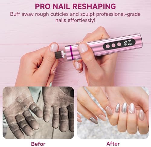 Electric Foot Nail File Cordless, 2 in 1 Wireless Dermave Electric Foot Callus Remover, Adjustable 9 Speed Rechargeable Pedicure Foot Filer Tool w/Sandpaper Discs & Nail Drill Bits,Digital Display