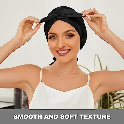 Natural 22 Momme 100% Mulberry Silk Bonnet for Sleeping, Soft Premium Grade 6A Silk Sleep Cap for Hair, Hair Wrap with Elastic Band (Black,1pc)