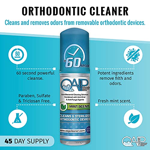 Orthodontic Cleaner by OAP Cleaner | Retainer Cleaner, Denture Cleaner, and Mouth Guard Cleaner | 60 Second Foam Cleanser | Paraben, Sulfate and Triclosan Free | 44.3 mL, 3 Bottles