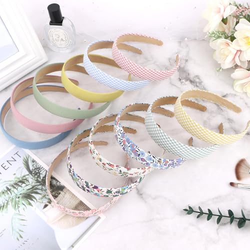Wecoe 12pcs Headbands for Women Girls Summer Flower Floral Plain Checked Plaid Printed Headbands Hairbands Y2K Diy Costume Hair Accessories Women Girls Diademas Coreanas Para Mujer Gifts