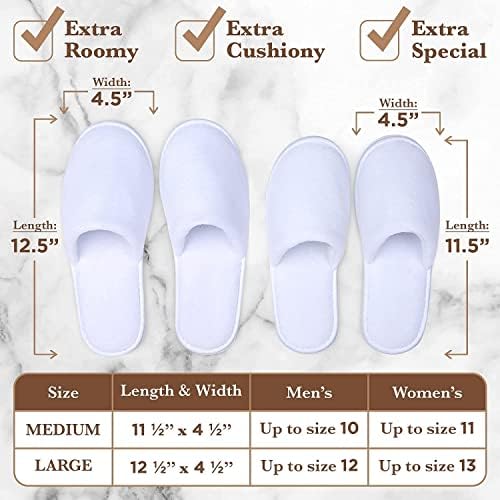 Spa Slippers, Disposable Slippers for Guests Bulk of 6 Pairs - Non-Slip Closed-Toe Premium White Spa Slippers Bulk with Travel Bags - Coral Fleece Hotel Slippers for Women and Men (6 Pair Medium)
