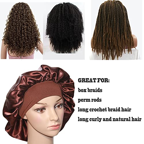 VEYRNEIC Hair Satin Bonnet for Sleeping Shower Caps Silk Chemo Caps with Wide Elastic Band Night Sleep Cap Bonnets for Black Women Braids with Satin Storage Bag(Brown)