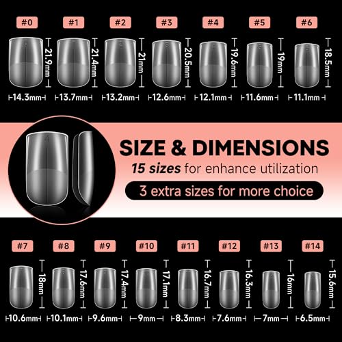 UNA GELLA Short Square Nail Tips Pre-buff Soft Gel Nail Tips Matte Square False Nails Tips Acrylic Full Cover 504Pcs 15Sizes Gelly Press On Nails Fake Nails Tips for Nail Extension DIY Salon
