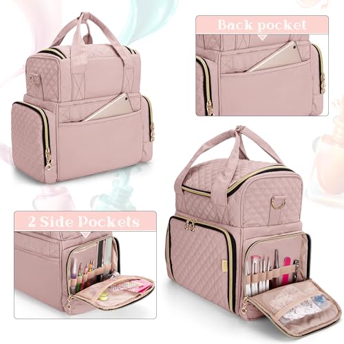 LUXJA Nail Polish Organizer Holds 48 Bottles and a Nail Lamp, Nail Polish Case with 2 Removable Bags and Tools Storage Pockets (Patent Pending), Pale Rose
