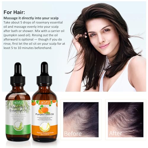 Rosemary Oil and Pumpkin Seed Oil Kit, Hair Growth Oil for Dry Damaged Hair, Moisturizing Scalp, Face, Nails, Body, Skin, Clear