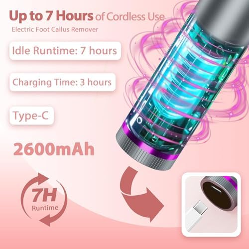 Electric Callus Remover for Feet, 3 Speeds Electric Foot Callus Remover with Powerful Brushless Motor, 2600mAh Runs for 7Hours, Washable Nano Glass Head, 60 Pcs Sandpaper Discs, Gift for Women & Men