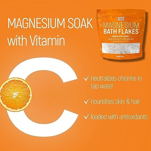 Magnesium Flakes for Bath - Magnesium Chloride Flakes - Dead Sea Salts for Soaking - Enhanced with Vitamin C Crystals, 3.0 LBS