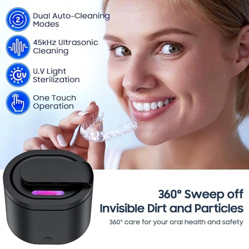 Ultrasonic Retainer Cleaner Machine for Denture: 45000Hz Portable Sonic Dental Cleaning Pod for Mouth Guard