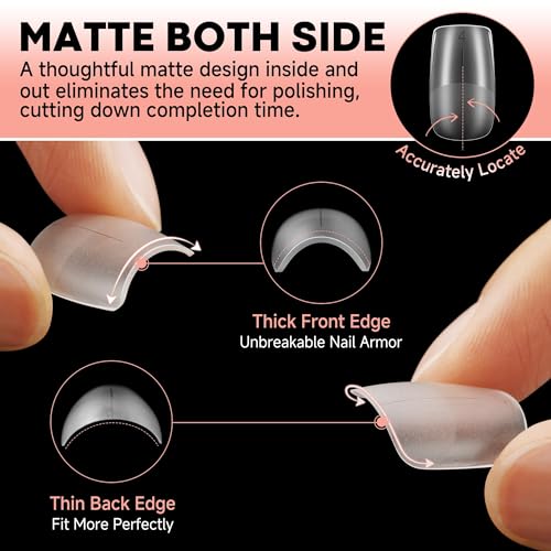 UNA GELLA Short Square Nail Tips Pre-buff Soft Gel Nail Tips Matte Square False Nails Tips Acrylic Full Cover 504Pcs 15Sizes Gelly Press On Nails Fake Nails Tips for Nail Extension DIY Salon