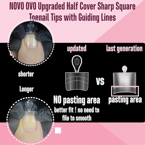 Upgraded Flexible Half Cover Soft Gel Fake Toe Nail Tips with Auxiliary Line for Toenail Extension, Sharp Square Medium Wide for Men Women Acrylic pedicure in Salon x 15 Sizes 240 Pcs