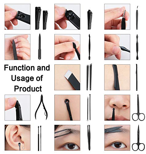 Manicure Set, ESARORA 18 In 1 Stainless Steel Professional Pedicure Kit Nail Scissors Grooming Kit with Black Leather Travel Case