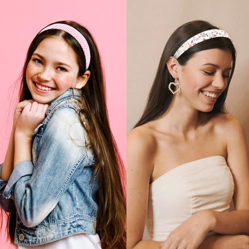 Wecoe 12pcs Headbands for Women Girls Summer Flower Floral Plain Checked Plaid Printed Headbands Hairbands Y2K Diy Costume Hair Accessories Women Girls Diademas Coreanas Para Mujer Gifts