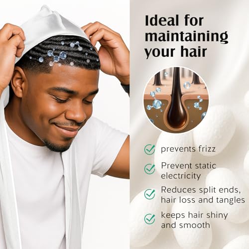 YFONG 2 Pack 100% 22 Momme Mulberry Silk Durags for Men Women, Extra Long Strap Silky Durag, Breathable and Soft Du Rag for 360 Waves, Pure Silk Durag for Hair Care and Stylish Outfits, Black+White