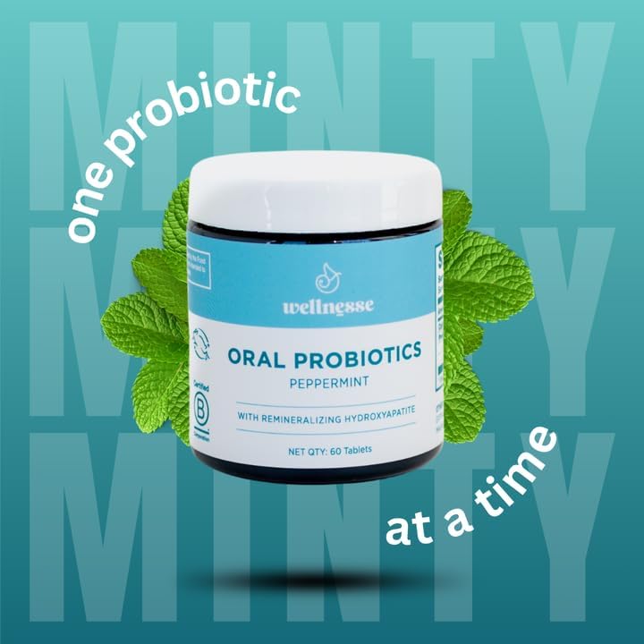 Wellnesse Oral Probiotics with Peppermint and Hydroxyapatite for Teeth and Gums - Fresh Breath Solution & Dental Health Support for Adults & Kids - Probiotics for Bad Breath - Oral Health Lozenges