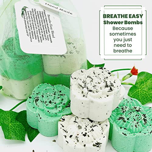 Breathe Easy Aromatherapy Shower Bombs (5PK XTRA STRENGTH) – Menthol, Peppermint, Rosemary & Other Essential Oils Helps Ease Sinus, Colds, Cough, Congestion | Relaxing Christmas Gift Idea