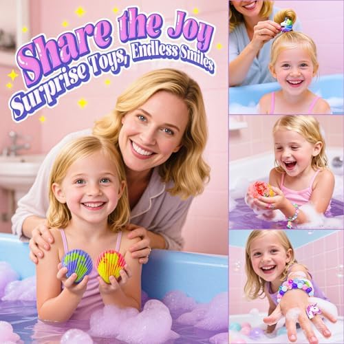 Shell Bath Bombs for Girls – 12 Pack Child-Safe Aromatherapy Bath Bombs with 20 Surprise Toys Inside, 6 Fruity Scents in 2 Gift Boxes (Mermaid & Unicorn Themes), Christmas Gift for Kids