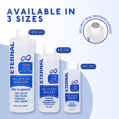 Eternal Gel Polish Remover for Nails - 100% Acetone Nail Polish Remover | Pure Acetone To Remove Acrylic Nails, Natural, Glue, Gel, Acrylic & Dip | Gel Nail Remover - 16 Fl Oz (Pack of 1)