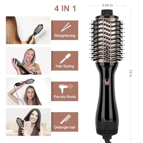 One Step Hair Dryer & Volumizing Hot Air Brush, Blow Dryer, Ceramic Straightener, Curler & Hot Comb 4 in 1 Salon Ionic Brush, Hair Styling Tools, Black