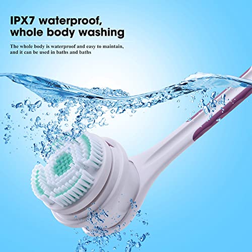 SoulBay Electric Body Brush with 5 Attachments: Rechargeable Back Brush IPX7 Long Handle Exfoliating Spin Scrubber for Shower Bathing Cleansing Wash Deep Cleaning