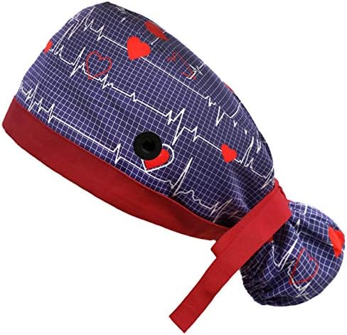 Working Cap with Buttons and Sweatband Adjustable Ribbon Tie Ponytail Hats for Women,Long Hair Head Covers Hair Caps