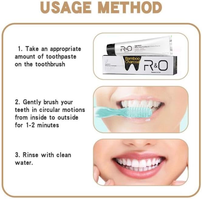 R&O Ageratum Whitening Toothpaste with Bamboo Charcoal, 3.53 oz - Removes Stubborn Stains, Great for Teeth Whitening, Reduces Plaque, Promotes Oral Health with Long - Lasting Fresh Breath (3 Tubes)