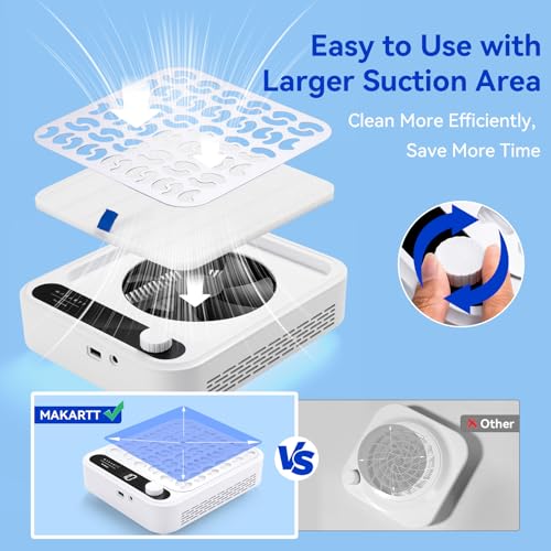 Makartt Nail Dust Collector - Professional Powerful Suction Larina Dust Cleaner with LED Display, Adjustable Speed, Reusable Filter, and Strainer Panel for Acrylic Nails Polishing Manicure Salon Home