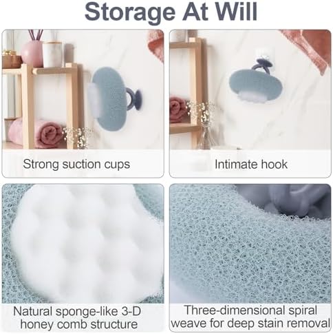 Super Soft Sunflower Suction Cup Bath Ball, 2 in 1 Exfoliating Bath Sponge, Loofah with Suction Cup, Body Sponges for Shower, Bathing Sponges for Women (Purple + Pink + Blue + Beige)
