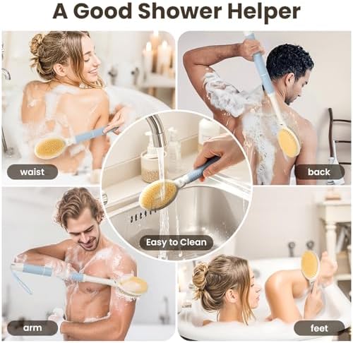 New Upgrade Back Scrubber for Shower, Adjustable 15.7'' to 24'' Long Handle Shower Brush for Body Yintuzi Double Sided Back Shower Scrubber Exfoliation and Massage Suitable for Wet or Dry Brushing