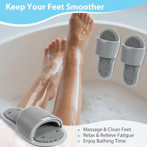 Enhon 2 Pack Shower Foot Scrubber, Silicone Foot Brush Cleaner with Non Slip Suction Cups, Clean, Exfoliate and Massage Feet No Bend in The Shower or Bath, Relax Your feet and Eliminate Fatigue