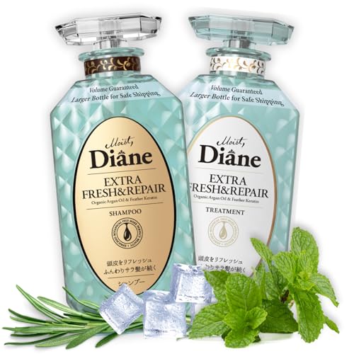 Moist Diane Anti Dandruff Shampoo and Conditioner Set for Oily Hair, Keratin Shampoo for Women & Men with Argan Oil, Tea Tree & Mint from Japan, Paraben& Silicone Free, EXTRA FRESH & HYDRATE 30.4Fl Oz