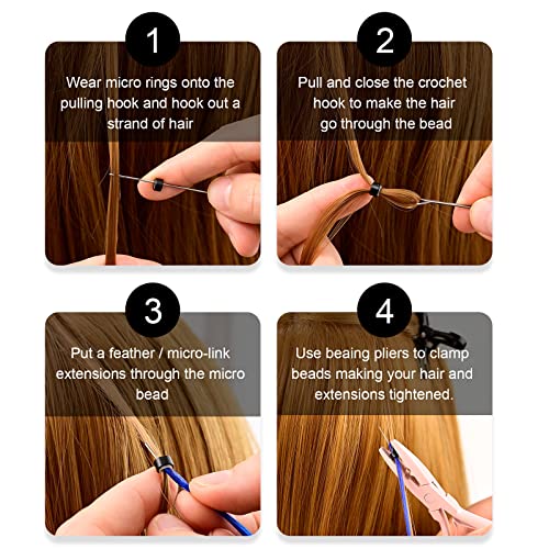 NEWISHTOOL Micro Links Hair Extensions Kit, Hair Extension Pliers for Beads, Hair Extension Loop Needle Pulling Hook Tool Bead Device Tool Kits, Micro Link Tools for Hair or Feather Extensions Styling
