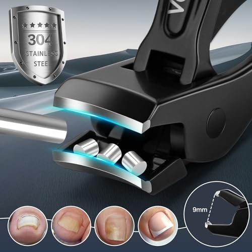 Toenail Clippers&Nail Clippers for Seniors Thick Nails - Professional Nail Clippers Set for Men/Women, Manicure Kit with Angled Head, Stainless Steel Toe Nail Cutter & File (Black(BC))