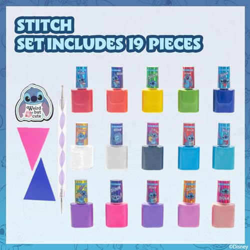 Townley Girl Disney Stitch 15 Piece Water-Based Nail Art Activity Makeup Set, Includes Nail Polish, Nail Brush and Nail Files, For Parties, Sleepovers and Makeovers, Ages 6