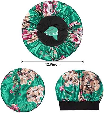 Satin Bonnet Hair Bonnet for Sleeping- 4 Pack Large Silk Bonnets for Women with Elastic Soft Band for Hair Care Braids