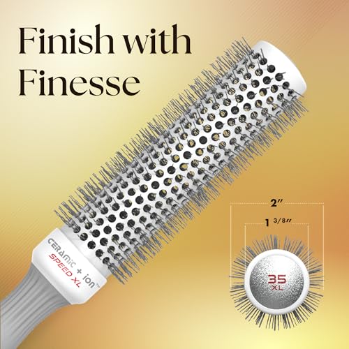 Olivia Garden Ceramic + Ion Speed XL Round Brush – 1 3/8" Extra-Long Thermal Barrel – Non-Electric Blowout Brush – CIXL-35