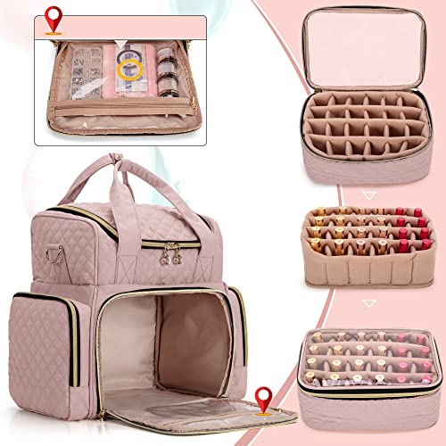 LUXJA Nail Polish Organizer Holds 48 Bottles and a Nail Lamp, Nail Polish Case with 2 Removable Bags and Tools Storage Pockets (Patent Pending), Pale Rose