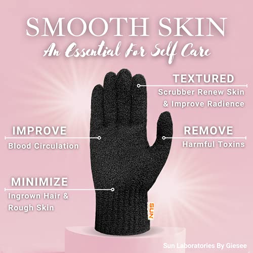 Sun Laboratories By Giesee Exfoliating Gloves 4 Pairs - Body Scrubber, Exfoliating Body Scrubber, Exfoliating Body Scrub, Self Tan Remover Mitt, Sunless Tanner Remover, Pre Tan Exfoliator, Tan Removal