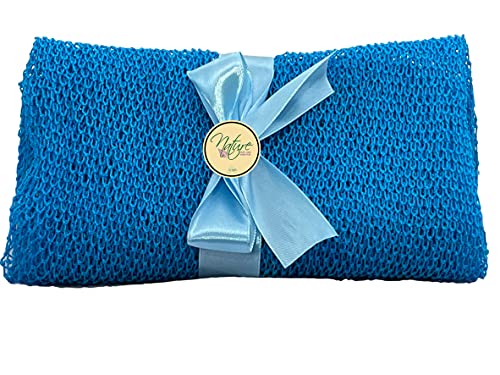 Net Bath Sponge, Customized N1 Weave, Long, NKN Naturals, Skin Exfoliation, African, Porous, Stretches to Approximately 49" (Sea Blue)