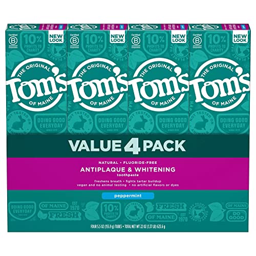 Tom's of Maine Fluoride-Free Antiplaque & Whitening Toothpaste, Peppermint (5.5 oz., 4 pk.)