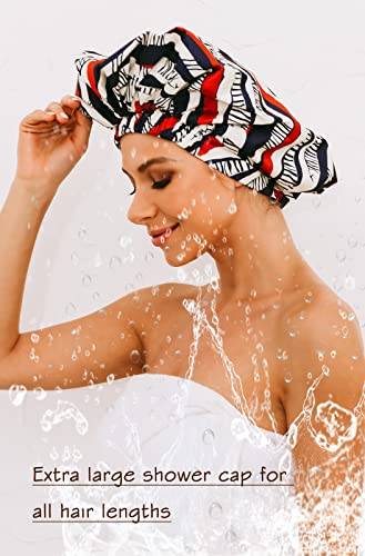 Womens Shower Cap for Long Hair Luxury Shower Cap For Dreadlocks, Braids, Curls, Locs, Curly Hair（Stripe）