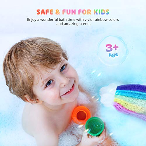 Rainbow Bath Bombs for Kids Girls, 4 XL Organic Kids Bath Bombs with Surprise Colors Inside, Cloud Bath Bomb for Women Relaxing, Stocking Stuffers Birthday Christmas Gifts for Girls