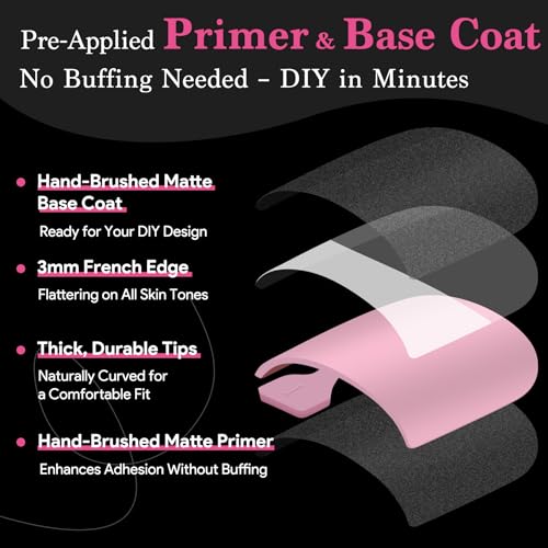 Press On Toenails for Women French Tips, Sharp Square Pre-applied Primer & Base Coat Toe Nail Press Ons Baby Pink Full Cover Fake Tips Extension 15 Sizes 270 Pcs, Builder Nail Gel & Top Coat Required