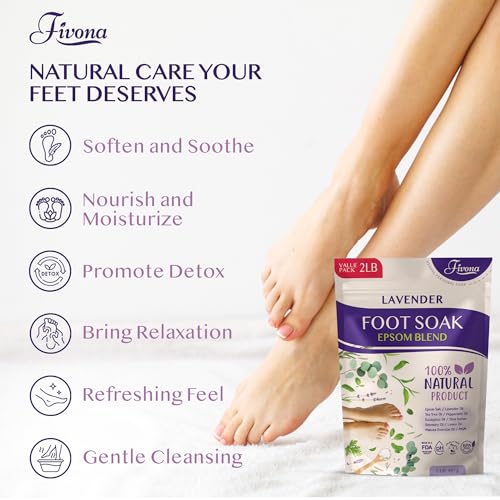 Foot Soak Epsom Salt with Lavender - Value Pack - 2 LB - Calming Foot Bath Salt, Relax & Renew Tired Feet, Soothe Soreness, Soften Calluses - Rejuvenating Pedicure Spa at Home