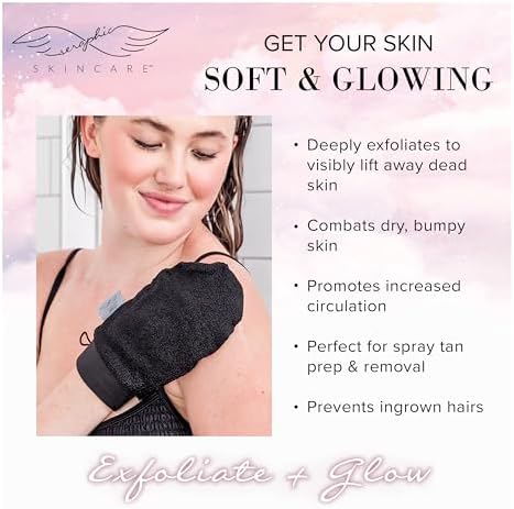 Seraphic Skincare Premium Exfoliating Glove (Gentle) – Viscose Fiber Korean Exfoliating Mitt for Sensitive Skin – Body Scrubber, Dead Skin Remover for Body & Self Tanner Removal & Application