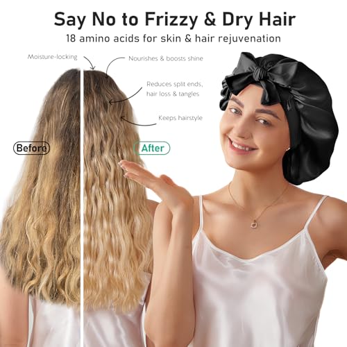 LitBear 100% Mulberry Silk Bonnet for Sleeping Women, 6A 22 Momme, Large Double-Layer Silk Hair Wrap with Tie Band, Non-Slip Turban, Includes Silk Scrunchie