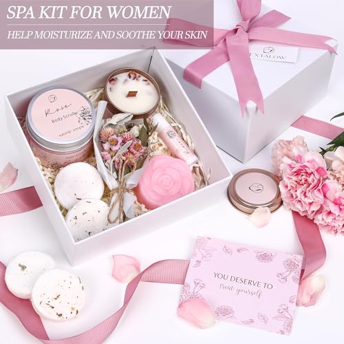 Spa Gifts for Women Bath and Body Gift Basket Mothers Day Gifts Rose Home Spa Set Self Care Gifts for Mom Sister Her Wife Birthday Gift for Women Spa Kit Care Package Thank You Gifts
