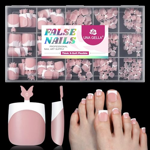 UNA GELLA French Toe Nail Press Ons X-Soft Peach Pink 330Pcs Big Wide Soft Gel Square Toe Nail Tips 15Sizes Matte Square Press On Toenails Fake Acrylic Gel Toe nail Tips for Women Nail Extensions