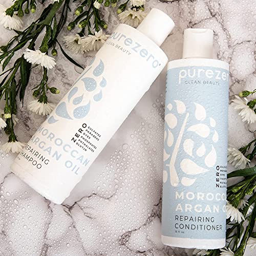 Purezero Moroccan Argan Oil Shampoo & Conditioner set - Repair Damaged Hair - Fight Dandruff & Frizz - Zero Sulfates, Parabens, Dyes, Gluten - Vegan & Cruelty Free (20 FL Oz (Pack of 2))