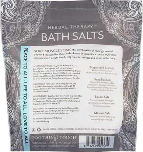 Soothing Touch Tension Relief Sore Muscle Soak Bath Salts Eucalyptus Clove & Peppermint, 32 Oz