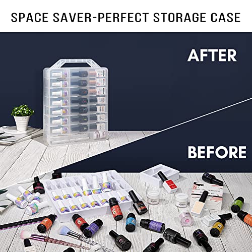Makartt Nail Polish Organizer, Clear Universal Nail Polish Holder for 48 Bottles,Portable Sturdy Gel Nail Polish Organizer Case with 8 Adjustable Dividers, Space Saver for Nail Bottles Display Travel